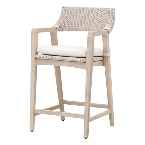 Corrigan Studio® Kettil 28” Teak Patio Bar Stool with Cushion Wayfair